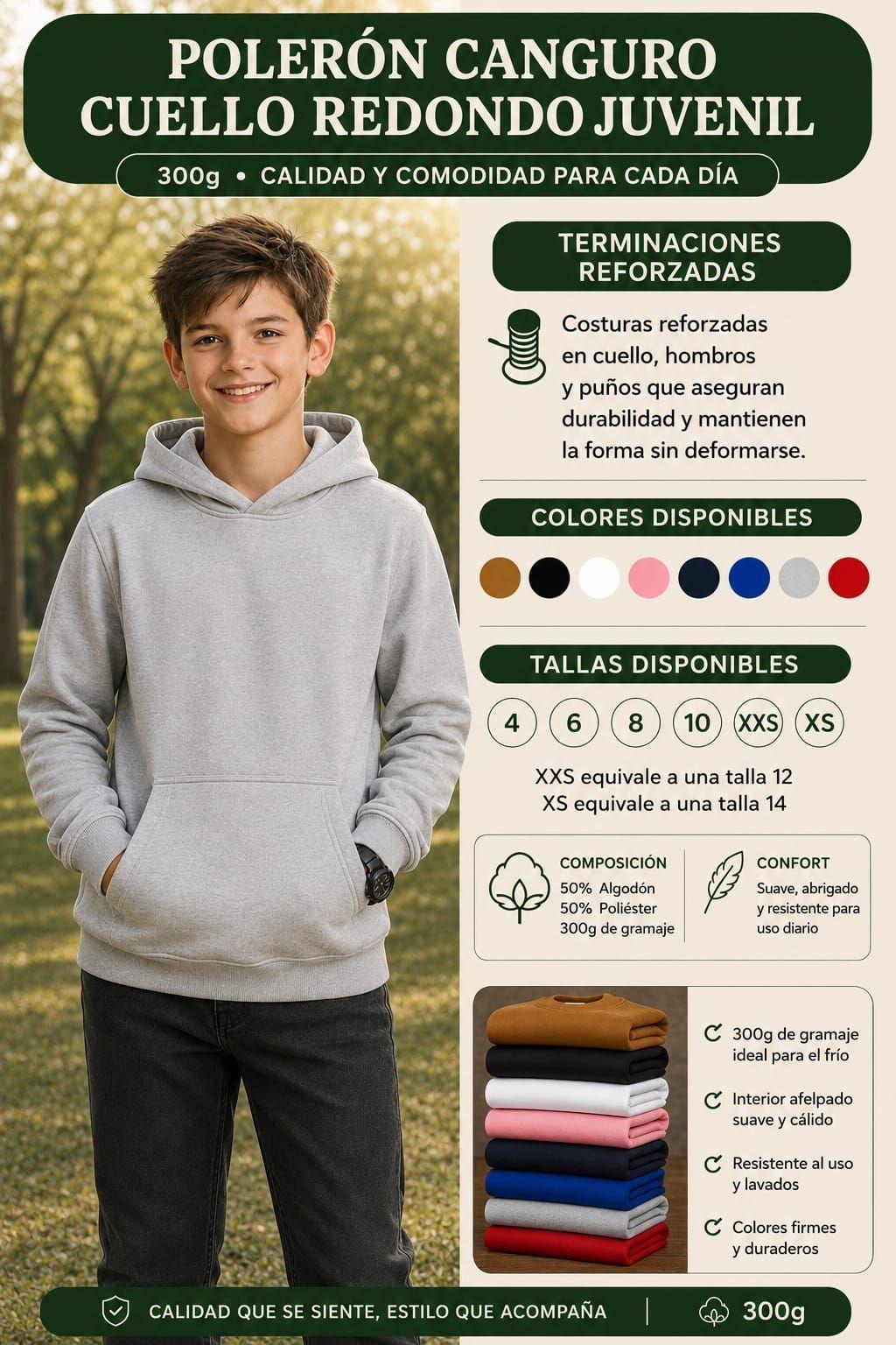 Poleron Canguro De Nino Basico 340g Basico Con Capucha 70 30-7