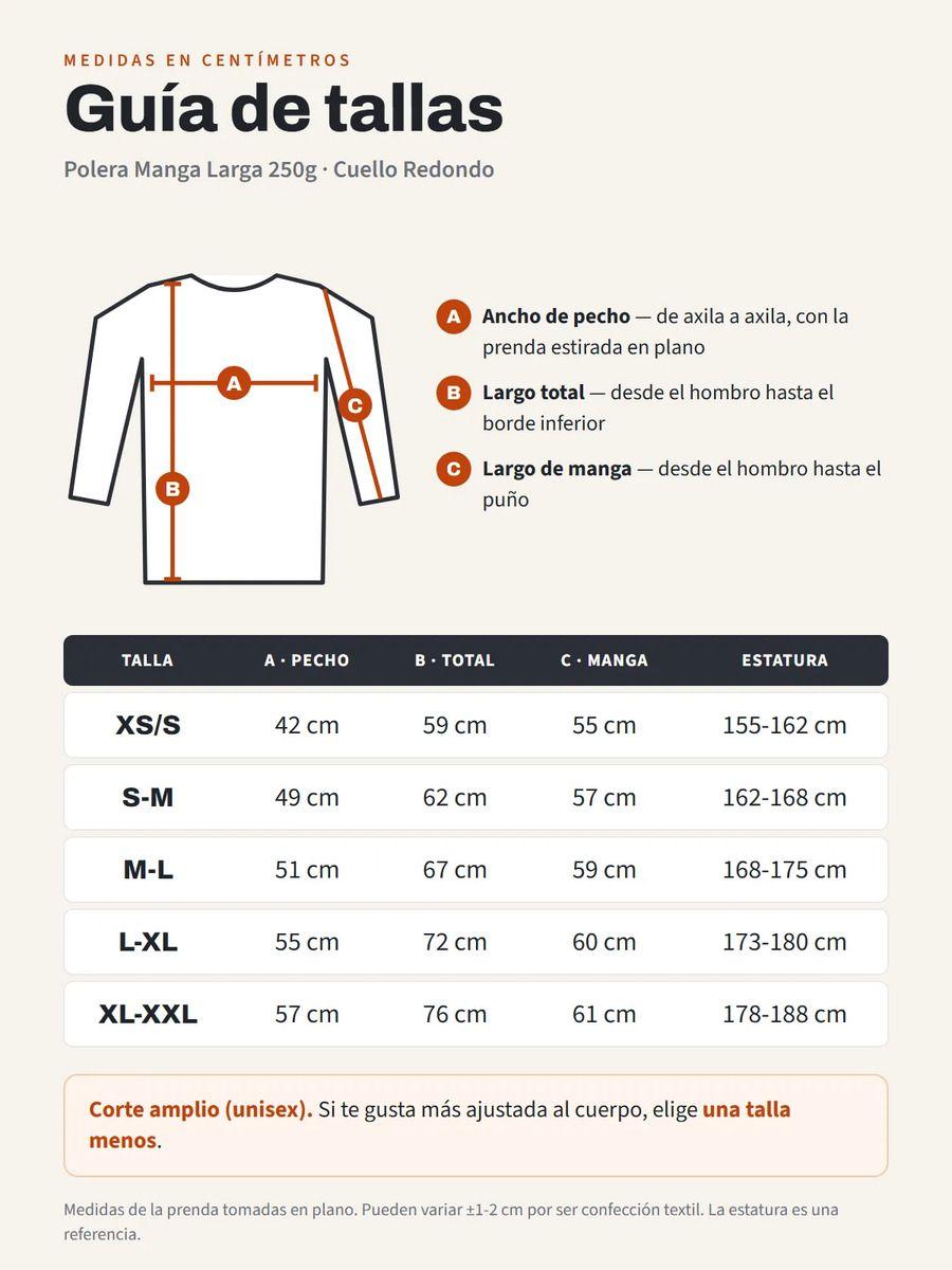 Polera Manga Larga Cuello Redondo 250g Basica Unisex 100 Algodon-1