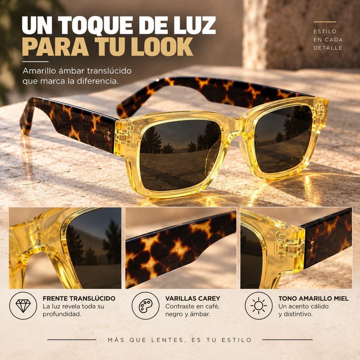 Lentes De Sol Mujer Carey Amarillo Uv400 Polarizado Tr90-3