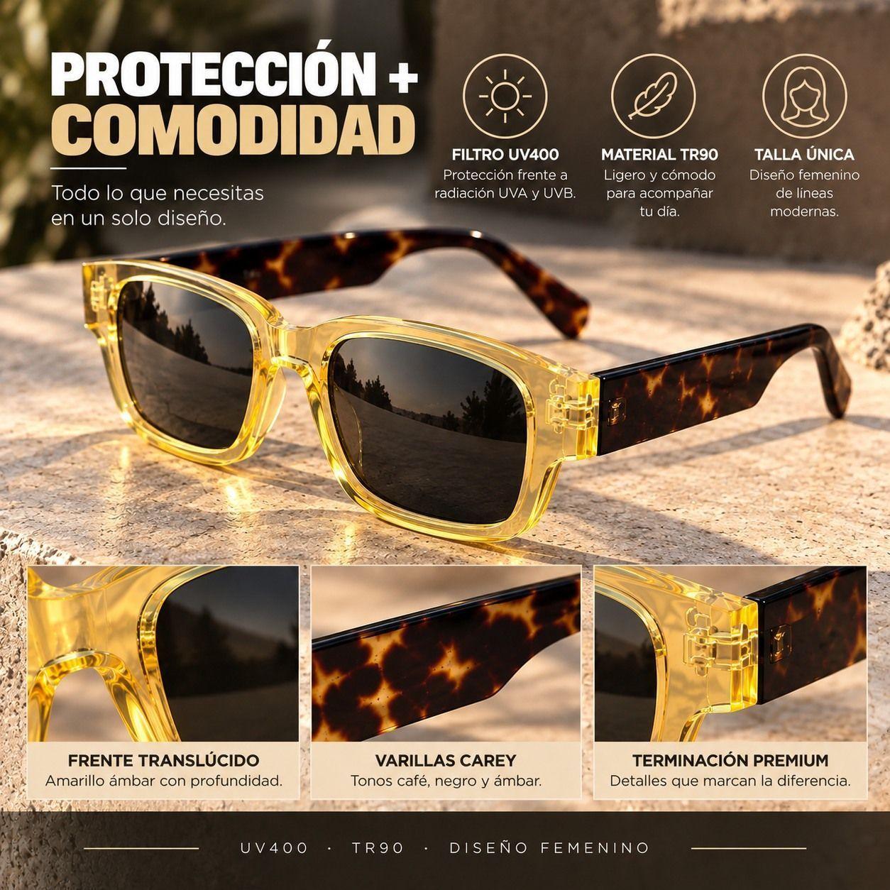 Lentes De Sol Mujer Carey Amarillo Uv400 Polarizado Tr90-5