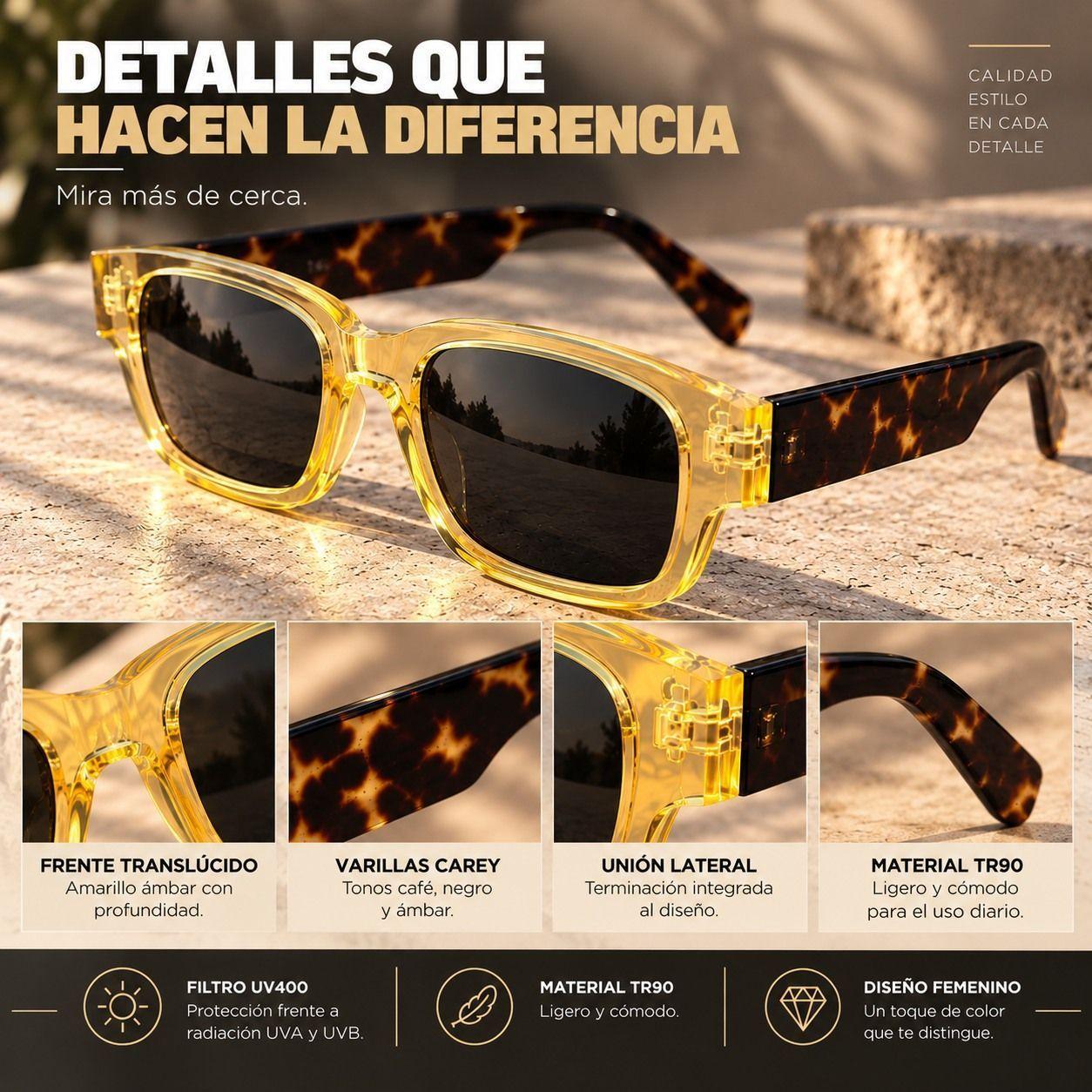Lentes De Sol Mujer Carey Amarillo Uv400 Polarizado Tr90-7