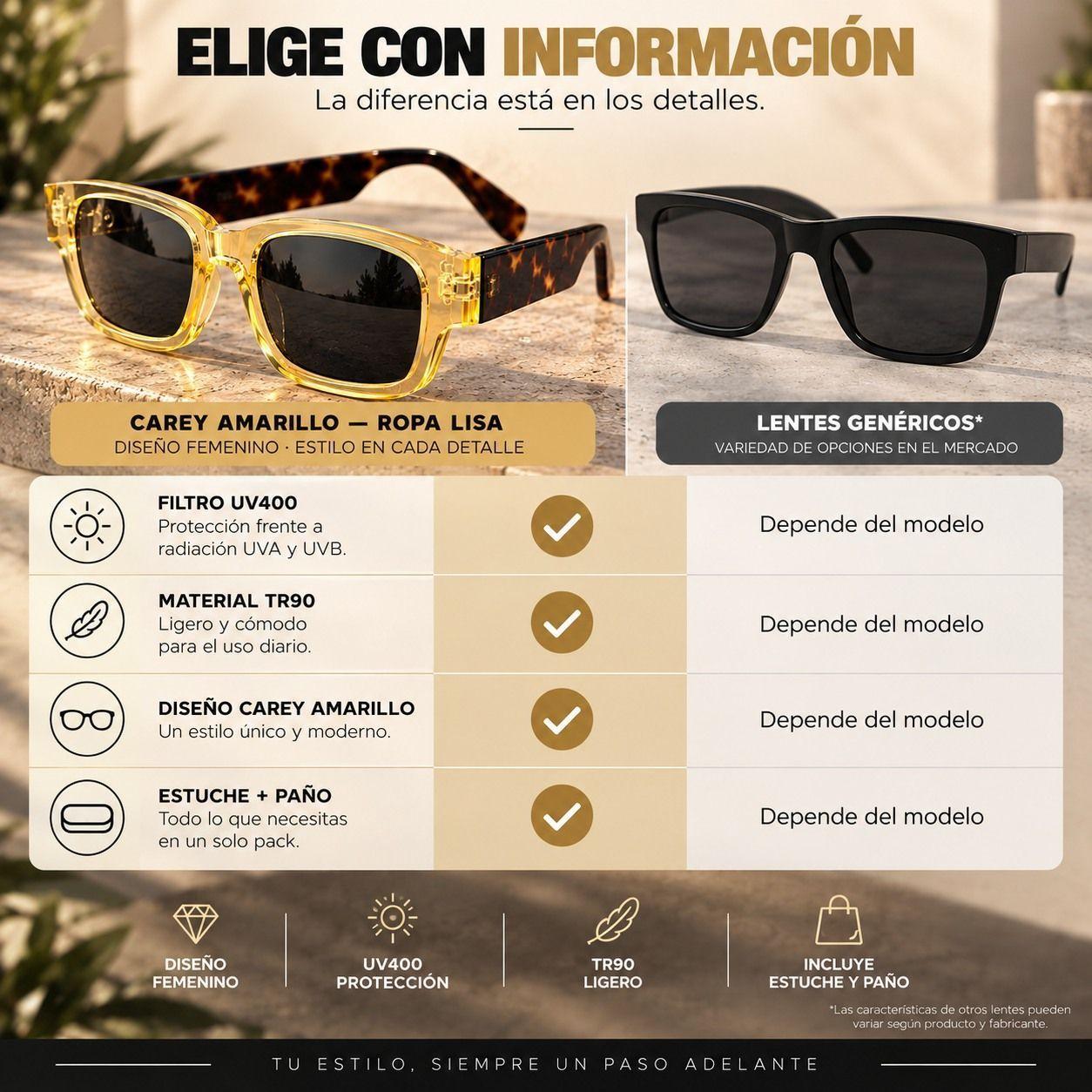 Lentes De Sol Mujer Carey Amarillo Uv400 Polarizado Tr90-8