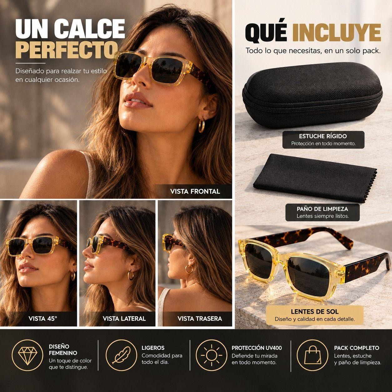 Lentes De Sol Mujer Carey Amarillo Uv400 Polarizado Tr90-9