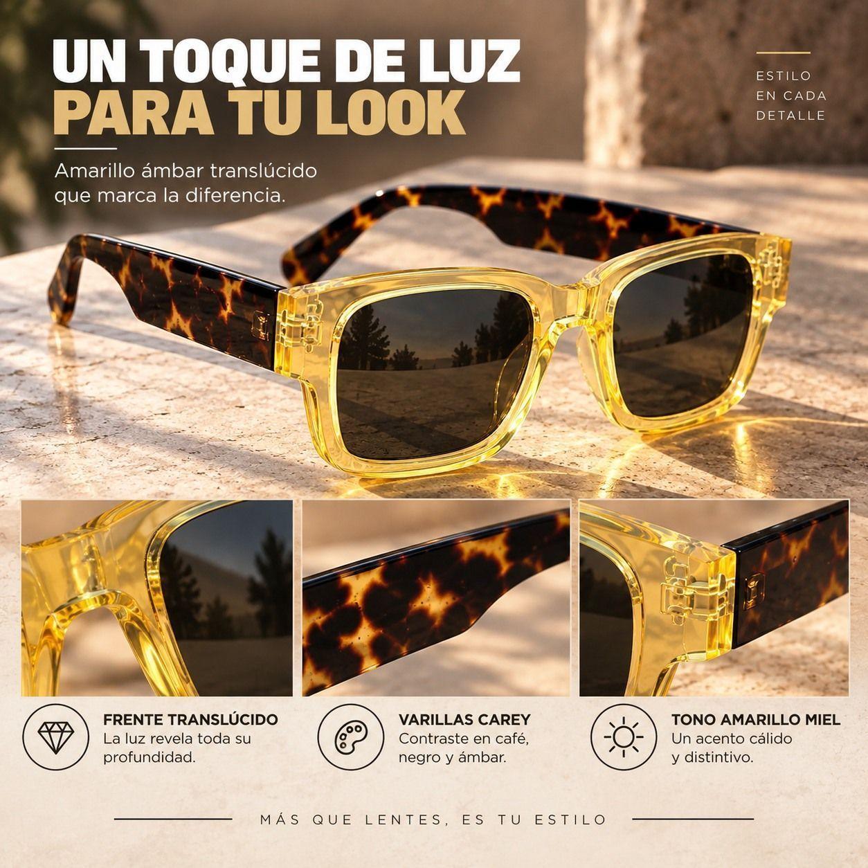 Lentes De Sol Mujer Carey Amarillo Uv400 Polarizado Tr90-3