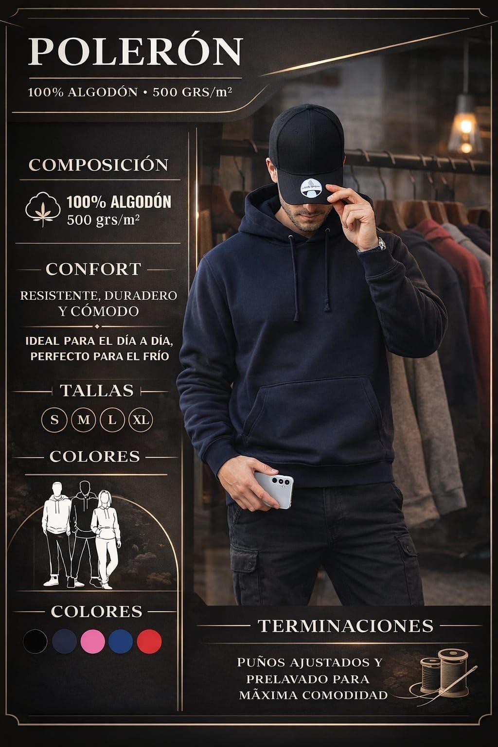 Polerom Canguro Basico Con Capucha Bordar Estampar 500G-5