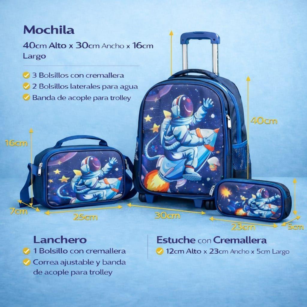 Set Mochila Con Ruedas Escolar Estuche Y Lonchera Infantil-6
