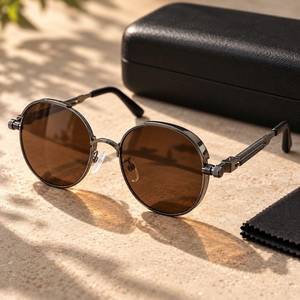 Lentes De Sol Mujer Redondos Uv400 Caf Armaz n Met lico-0