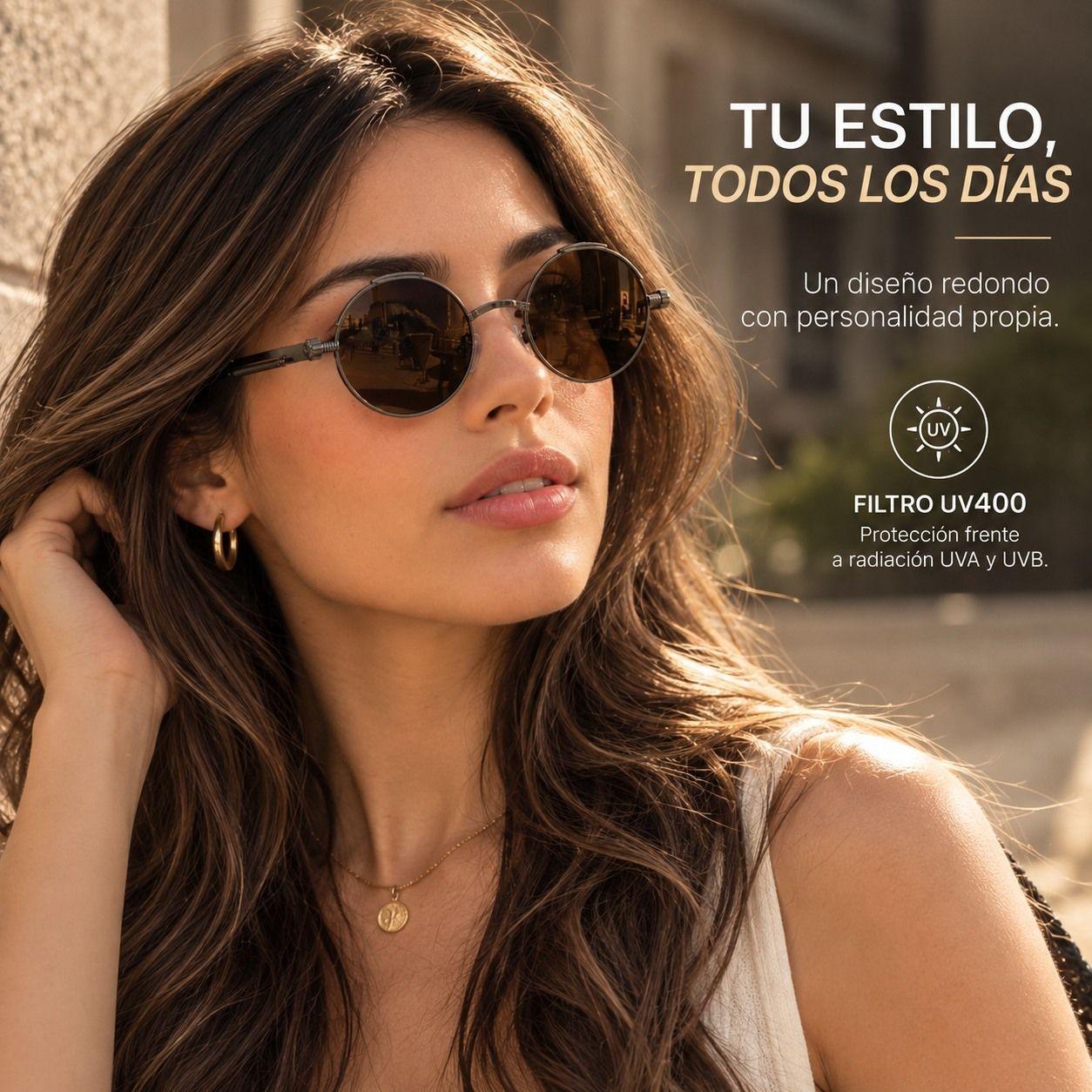 Lentes De Sol Mujer Redondos Uv400 Caf Armaz n Met lico-1