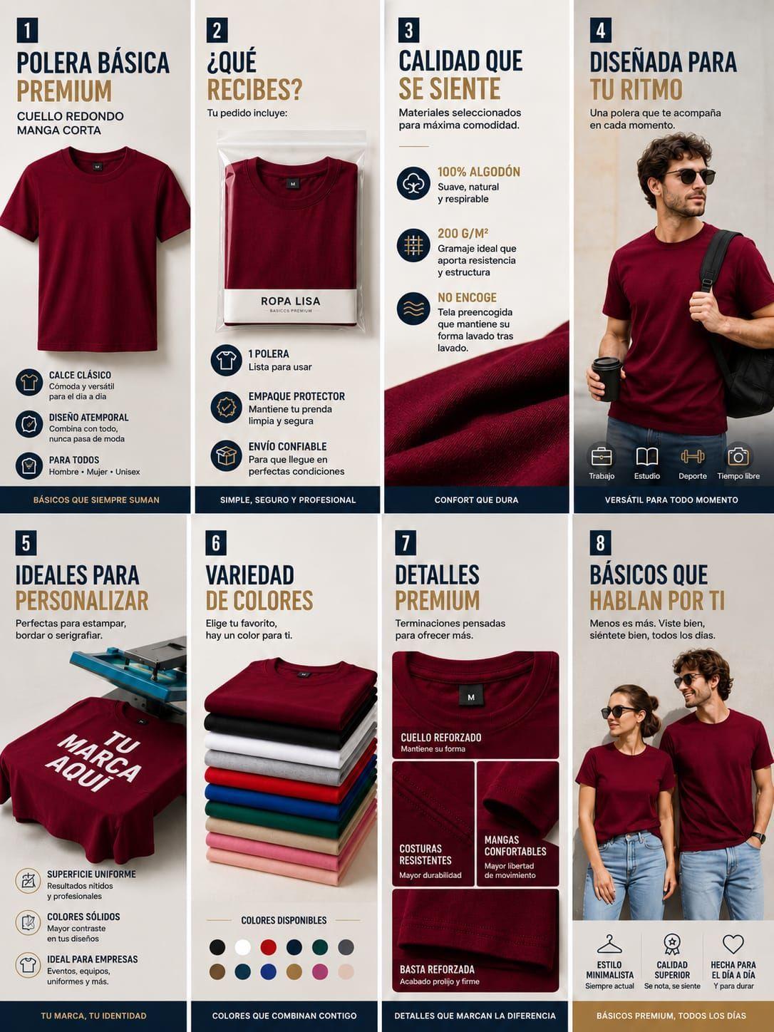 Pack 10 Poleras Basicas 100 Algodon Cuello Redondo 200g Manga Corta-5