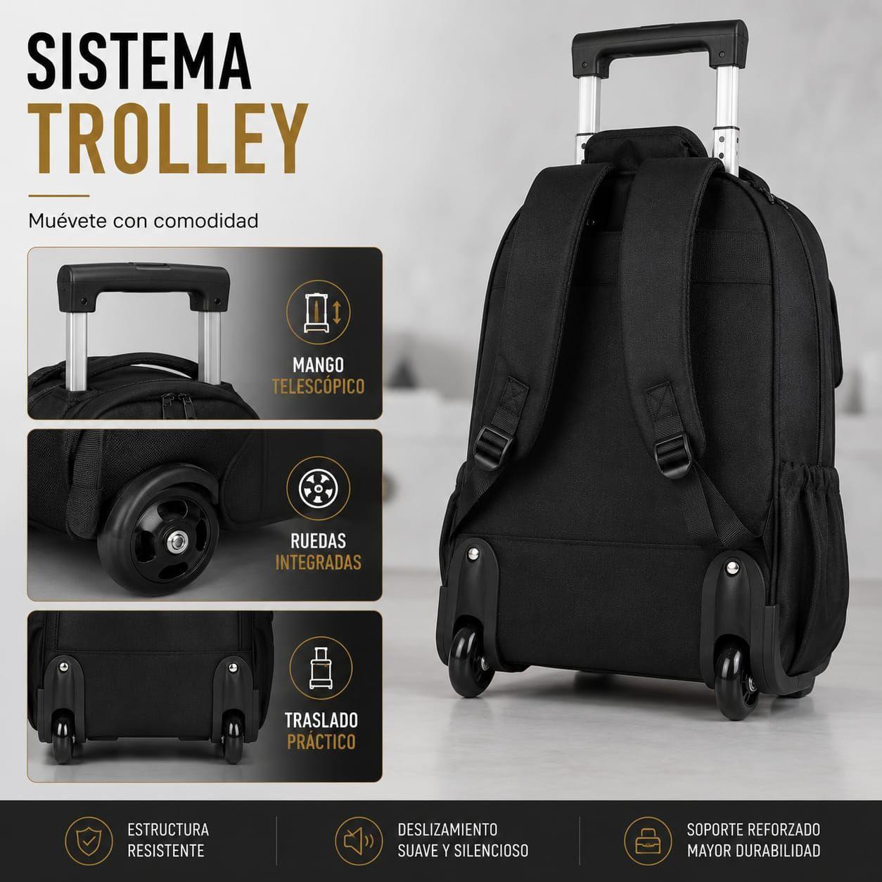 Mochila Trolley Con Ruedas 2 en 1 Viaje Oficina Ejecutiva 30l-3