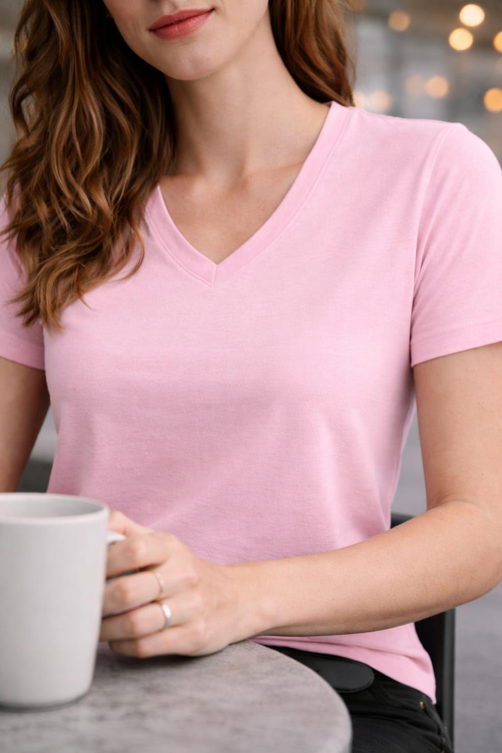 Polera Cuello V 100 Algodon Manga Corta Basicas Estampar-5