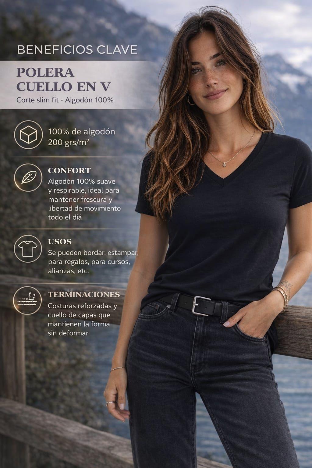 Polera Cuello V 100 Algodon Manga Corta Basicas Estampar Unisex-7