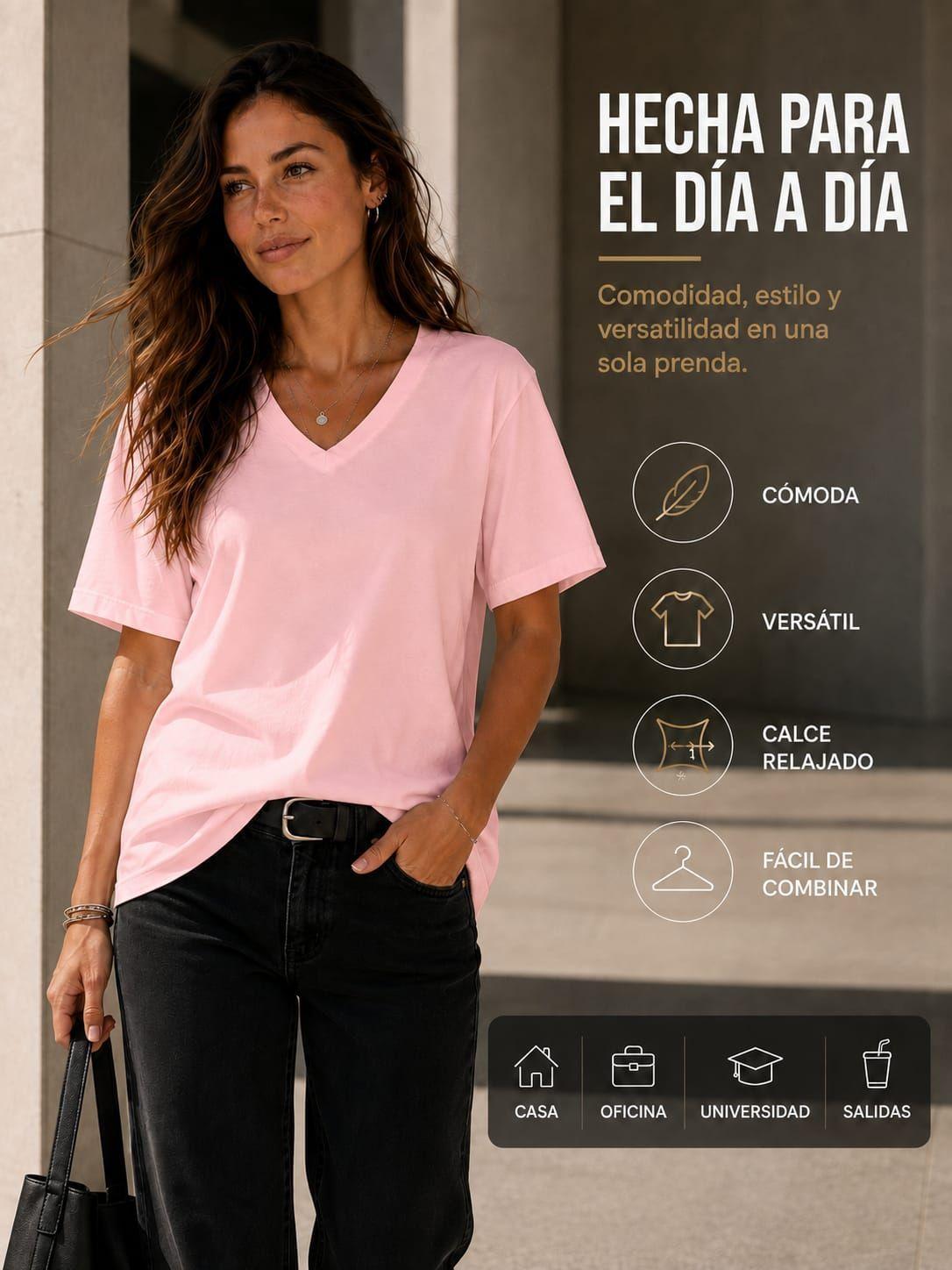 Polera Cuello V Manga Corta 200G Basica Estampar Unisex-3