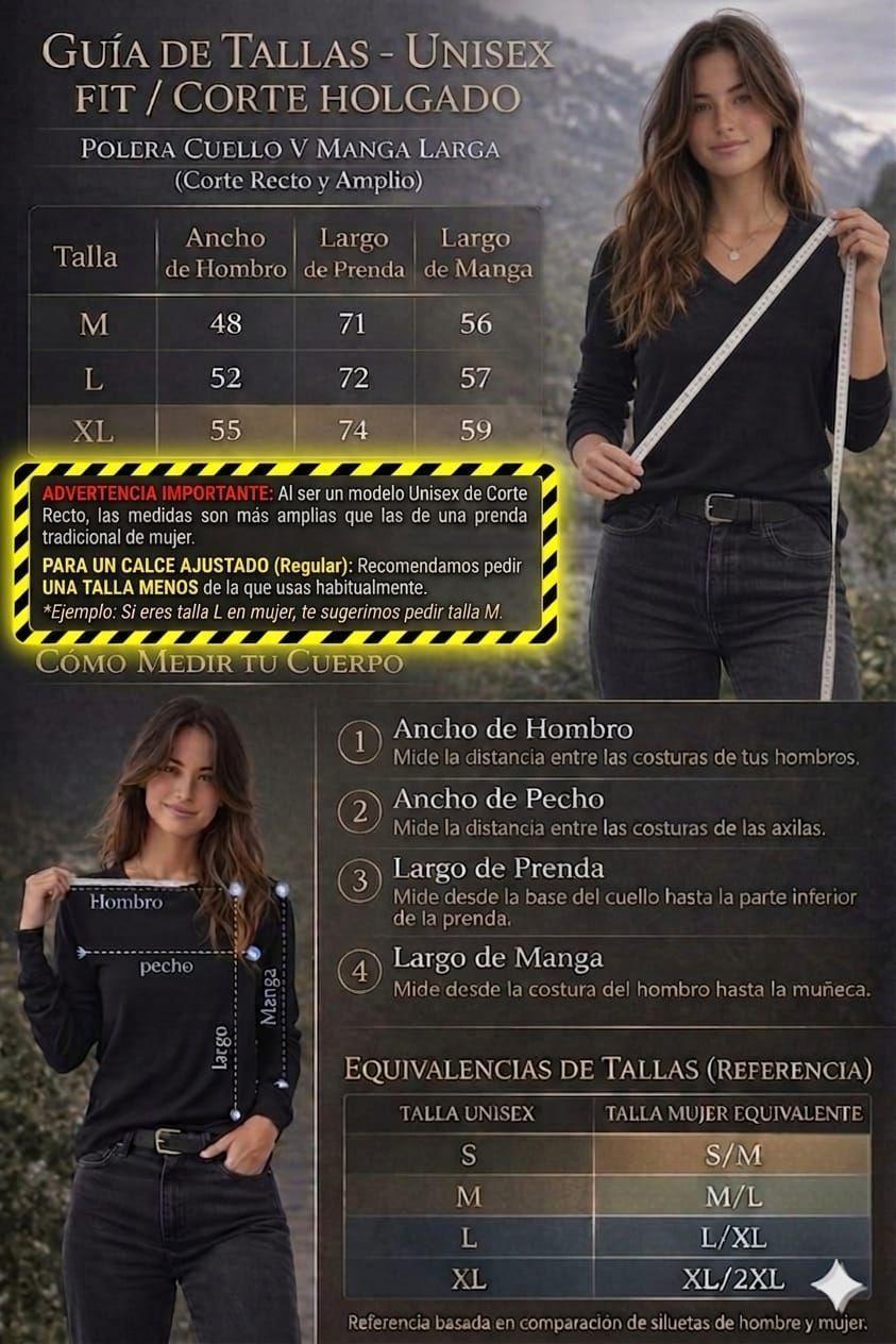 Polera Manga Larga Mujer Cuello V Slim Fit 100 Algodon 200g Unisex-2