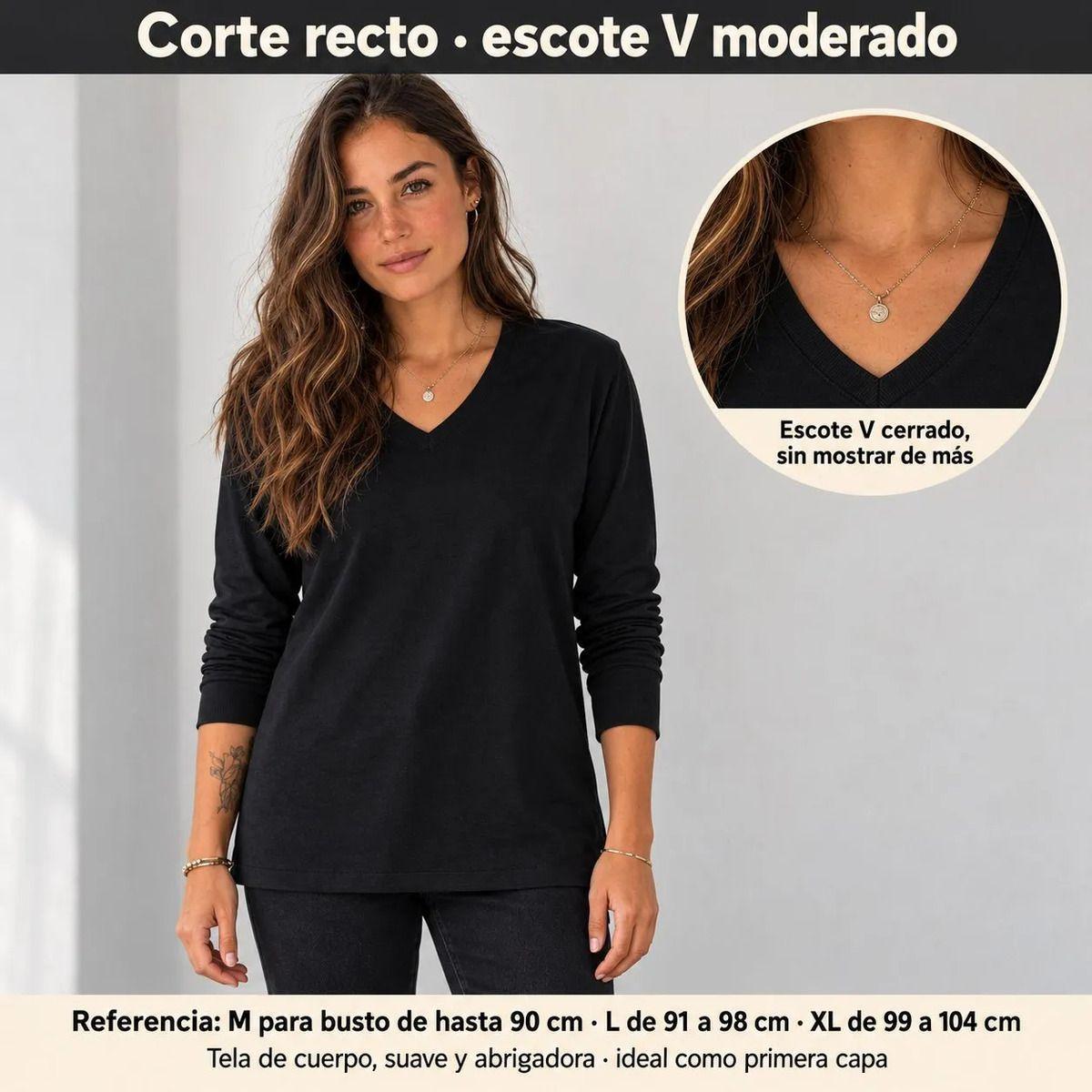 Polera Manga Larga Mujer Cuello V 200g Corte Holgado Basica-8