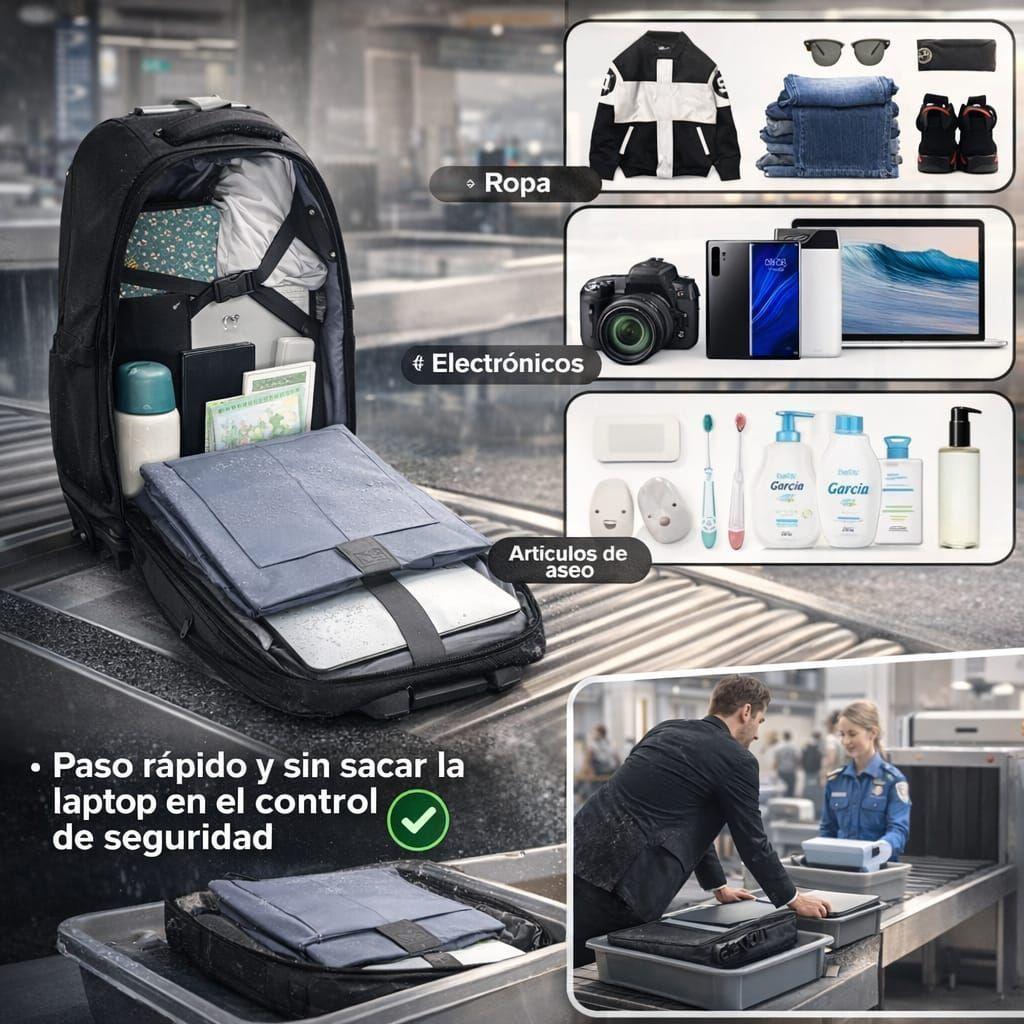 Mochila Con Ruedas Notebook 47L  Impermeable Oxford Viaje 58x37x22 cm-4