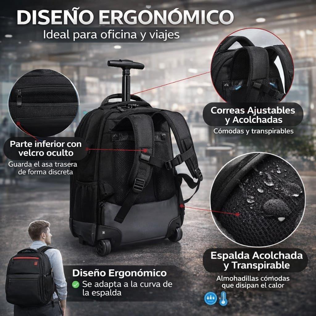 Mochila Con Ruedas Notebook 47L  Impermeable Oxford Viaje 58x37x22 cm-5