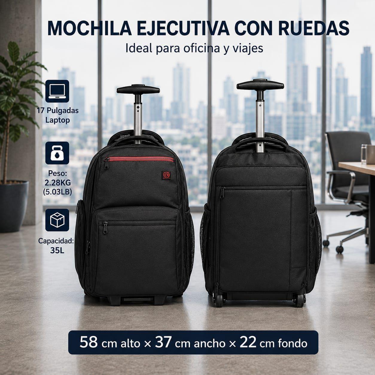 Mochila Con Ruedas Notebook 47L  Impermeable Oxford Viaje 58x37x22 cm-2