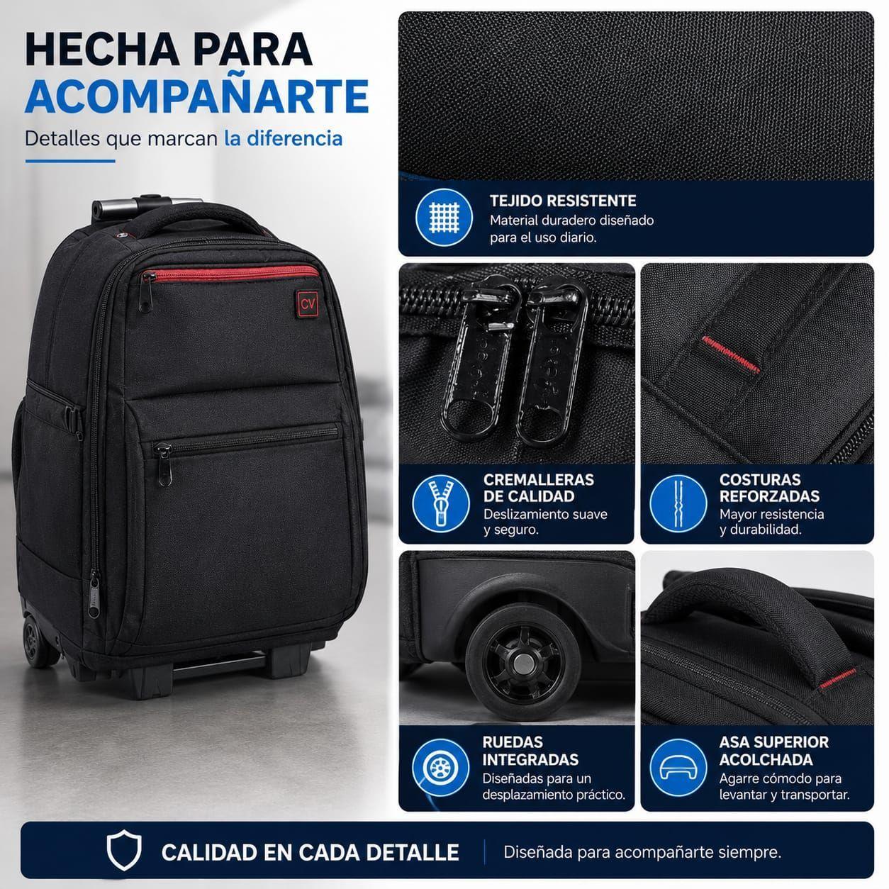 Mochila Con Ruedas Notebook 47L  Impermeable Oxford Viaje 58x37x22 cm-6