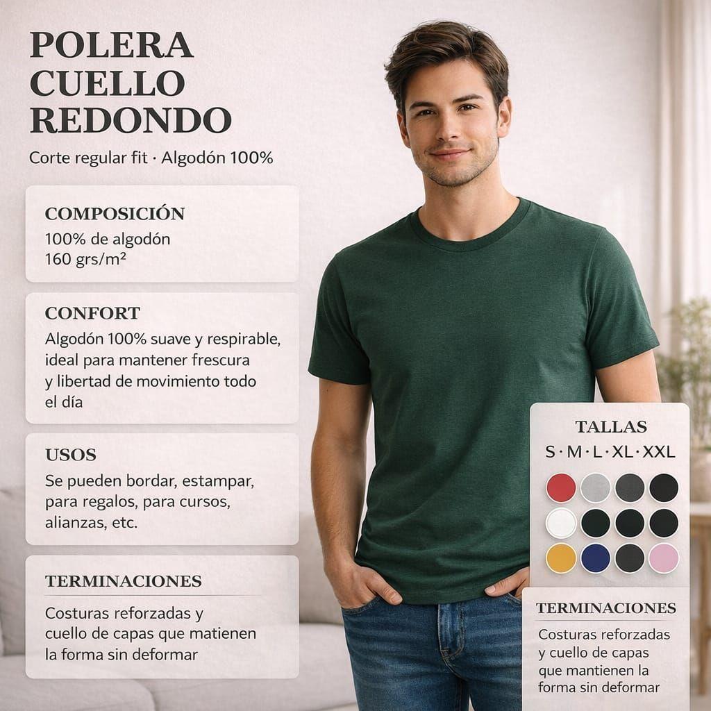 Poleras Cuello Redondo 200G Basicas 100 Algodon Estampar y Bordar-7