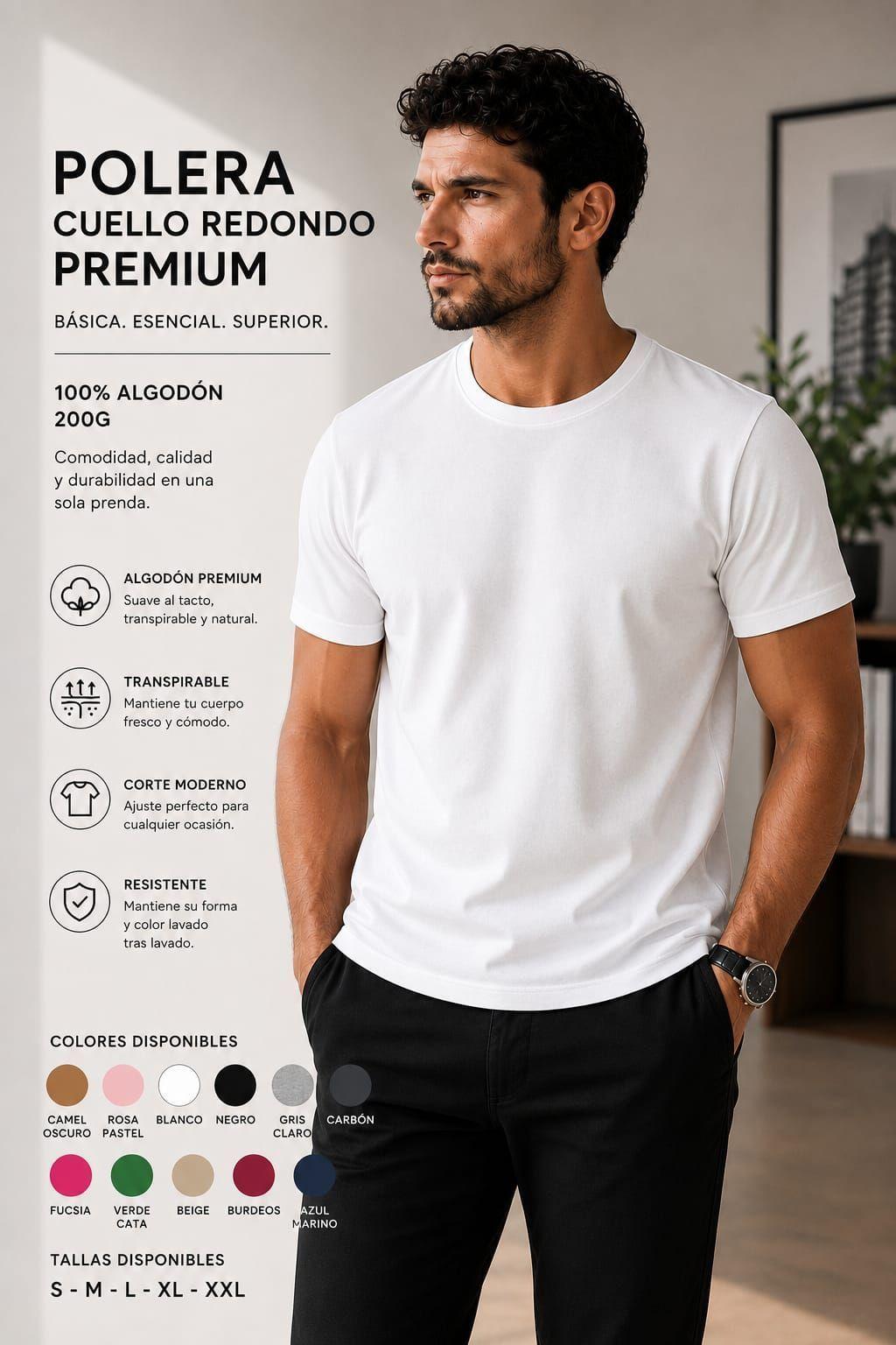 Poleras Cuello Redondo 200G Basicas 100 Algodon Estampar y Bordar-9