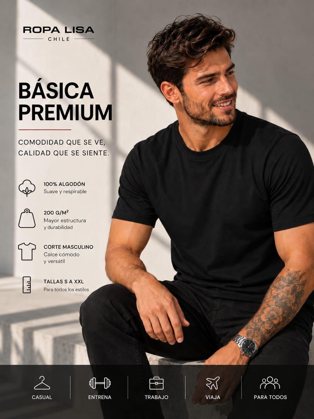 Polera Basica Hombre Mujer Cuello Redondo 200g 100 Algodon para Estampar-7