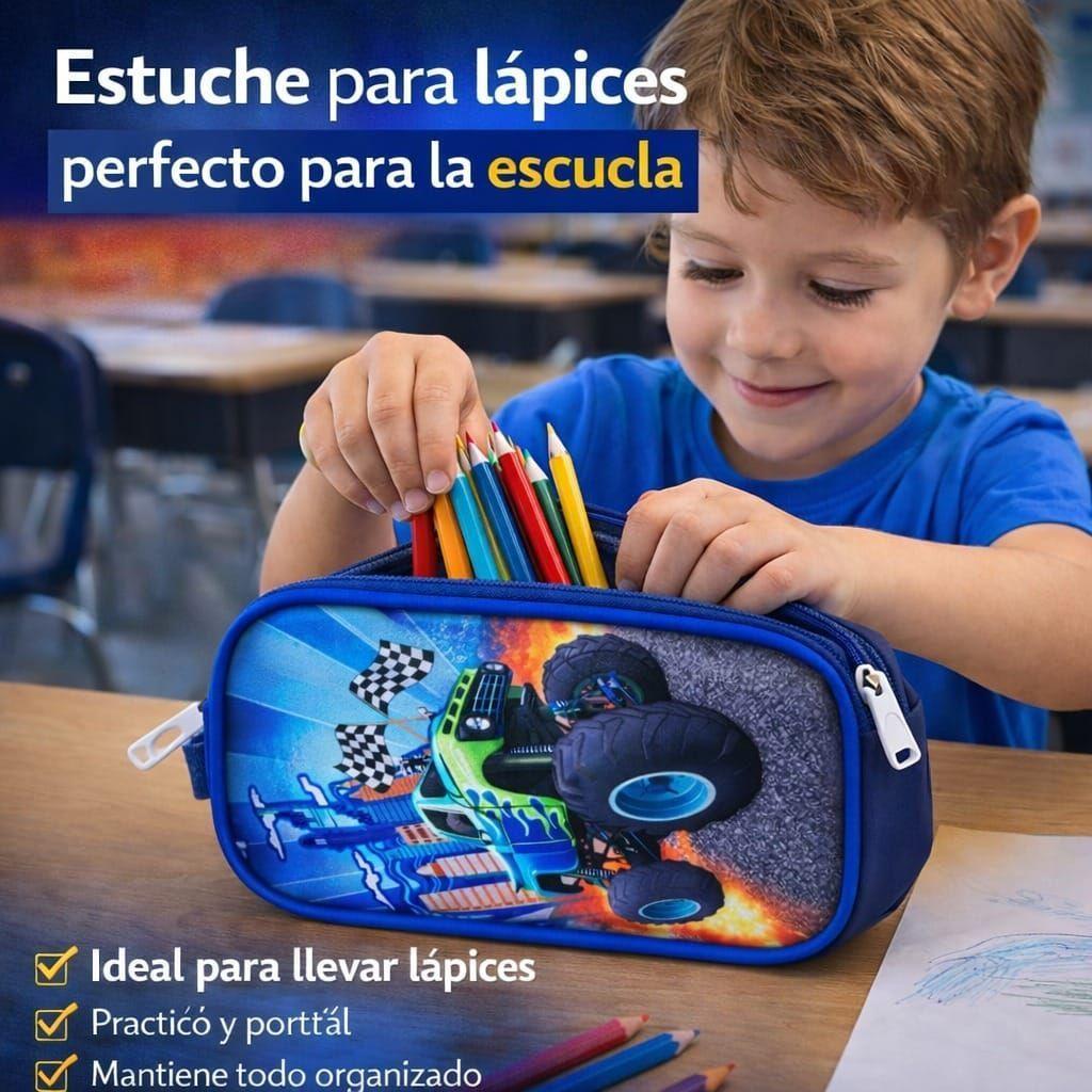Set Mochila Con Ruedas Escolar Estuche Y Lonchera Infantil Auto-3