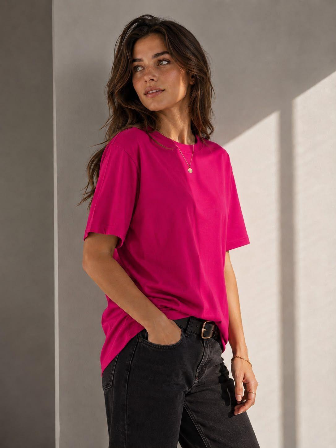 Polera Basica De Mujer 200G Cuello Redondo 100% Algodon Unisex-1