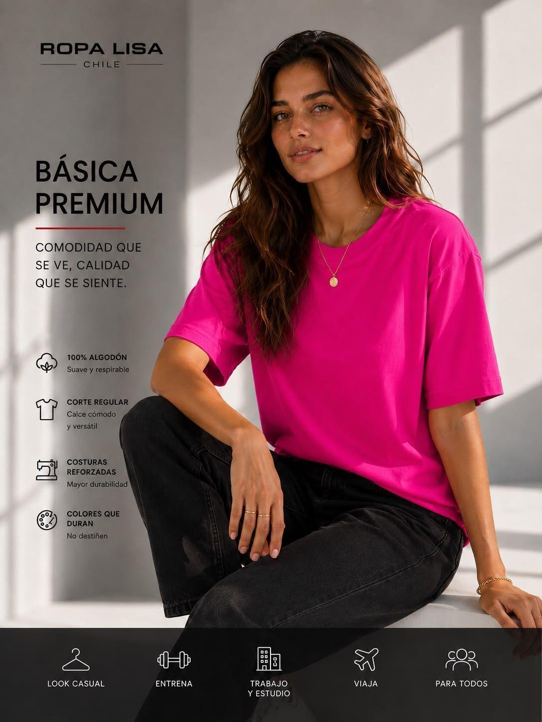 Polera Basica De Mujer 200G Cuello Redondo 100% Algodon Unisex-8