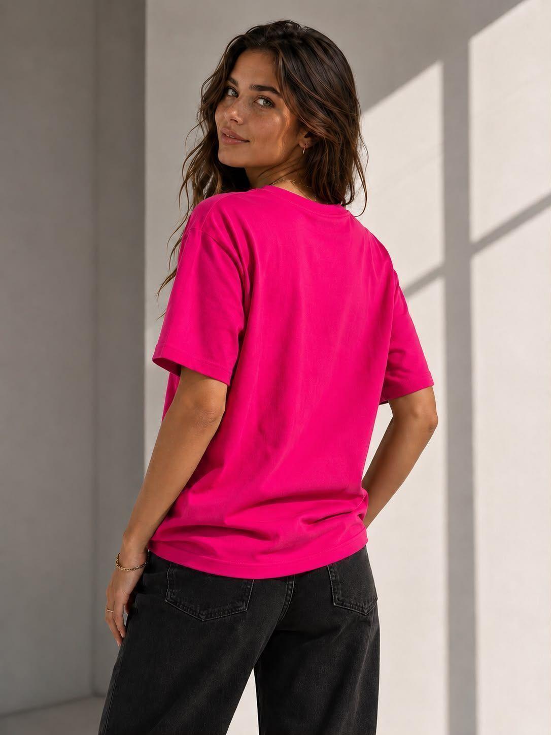 Polera Mujer Algodón 100% 200g Cuello Redondo Corte Holgado Manga Corta Básica-3