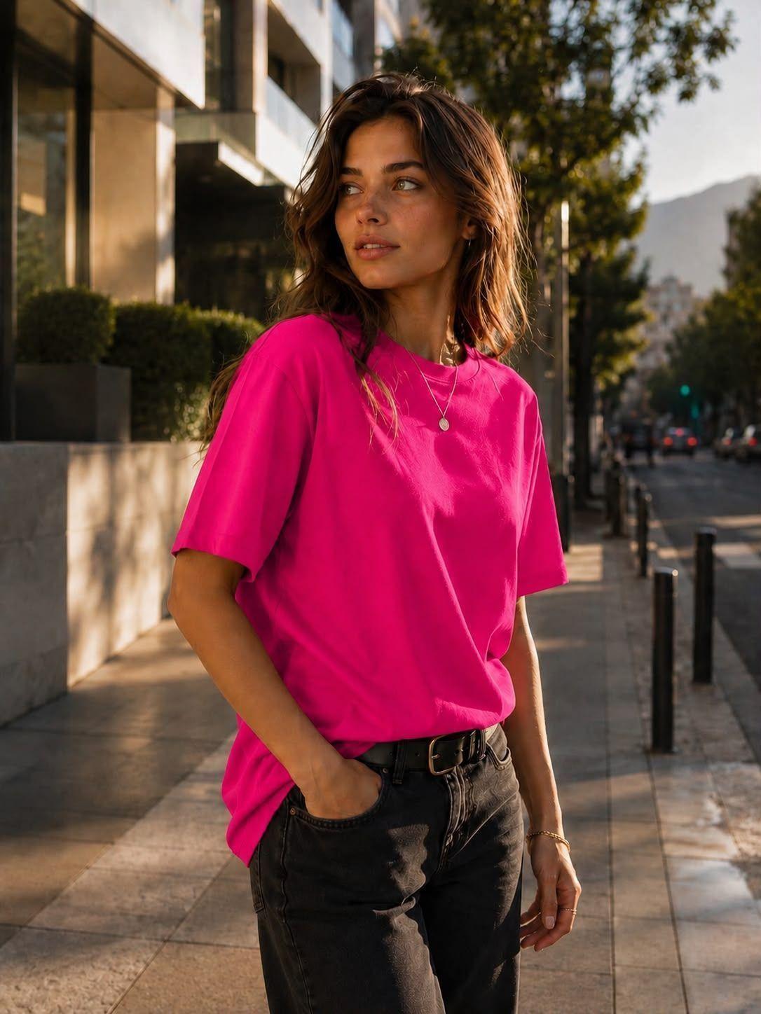 Polera Mujer 100 Algodon 200g Cuello Redondo Corte Holgado Manga Corta Basica-5