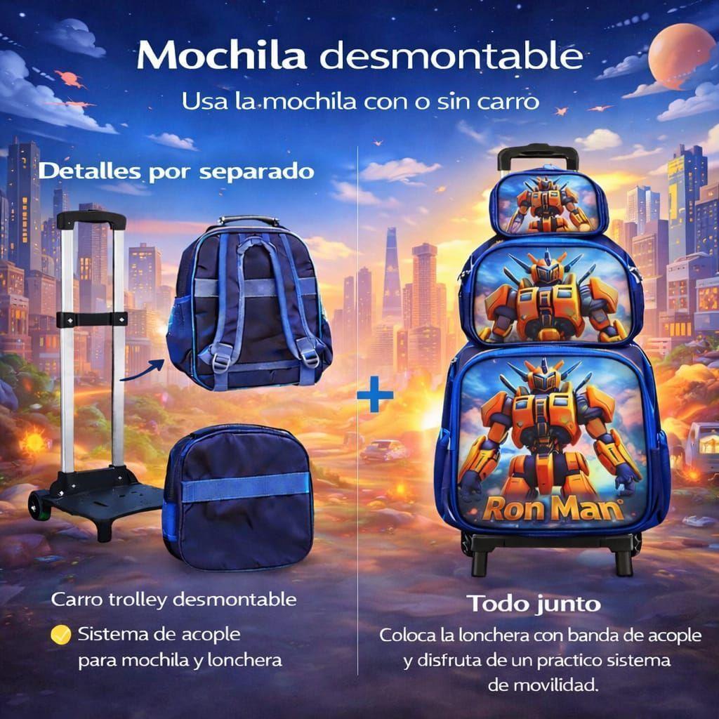 Set Mochila Con Ruedas Escolar Estuche Y Lonchera Infantil Atronauta-4