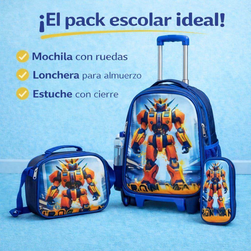 Set Mochila Con Ruedas Escolar Estuche Y Lonchera Infantil Atronauta-8