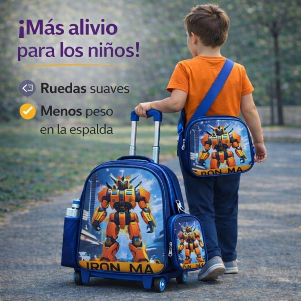 Set Mochila Con Ruedas Escolar Estuche Y Lonchera Infantil Atronauta-9