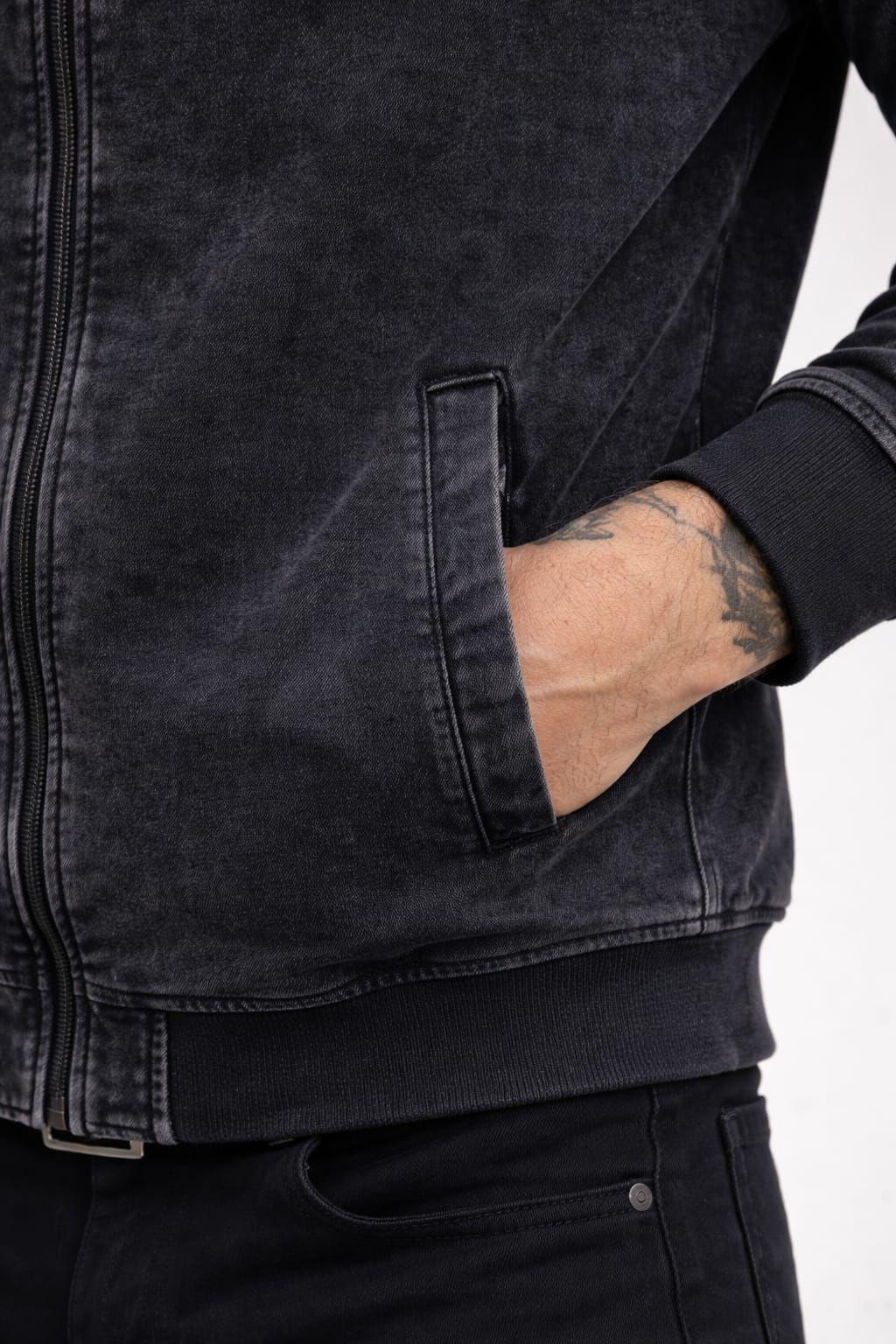 Poleron Bomber Acid Wash Desteñido 100 Algodon 350g Basico-3
