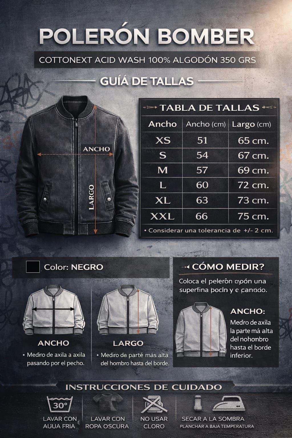 Poleron Bomber Acid Wash Desteñido 100 Algodon 350g Basico-7