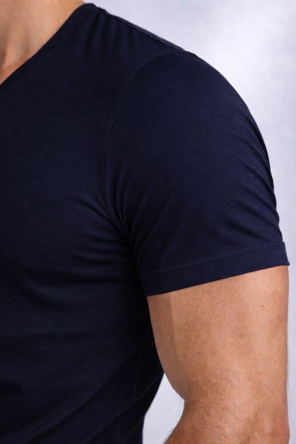 Polera Cuello V SlimFit 200G Algodon Manga Corta Basica-2