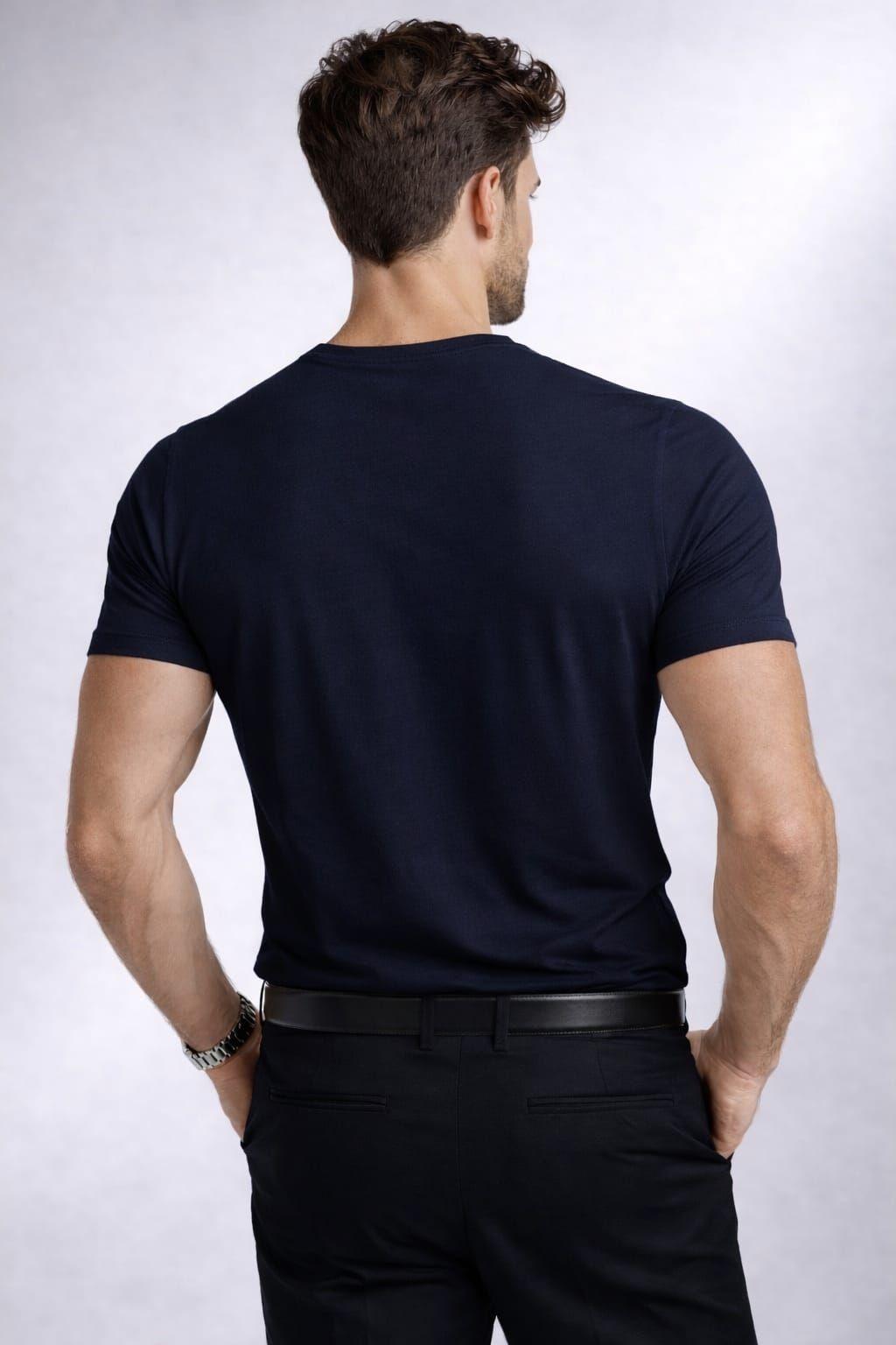Polera Cuello V SlimFit 200G Algodon Manga Corta Basica-1