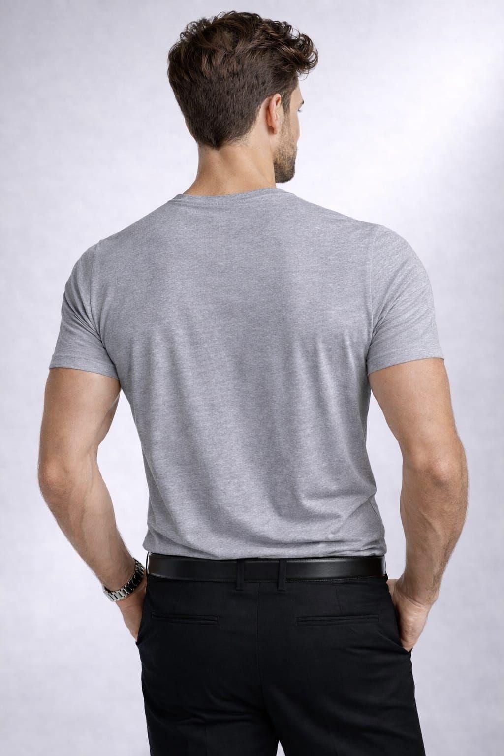 Polera Cuello V SlimFit 200G Algodon Manga Corta Basica-3