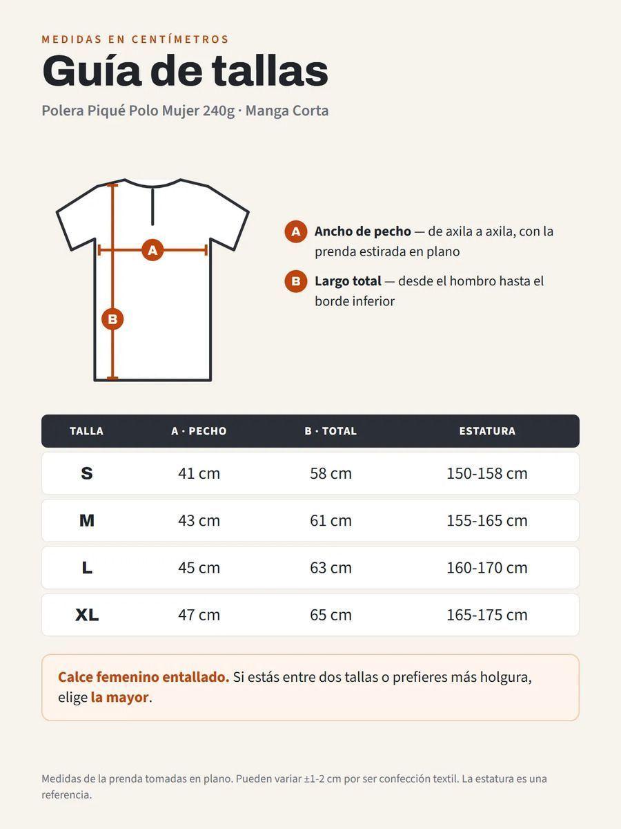 Polera Pique Polo Mujer Manga Corta 240g 60 Algodon 40 Poliester Basica-1
