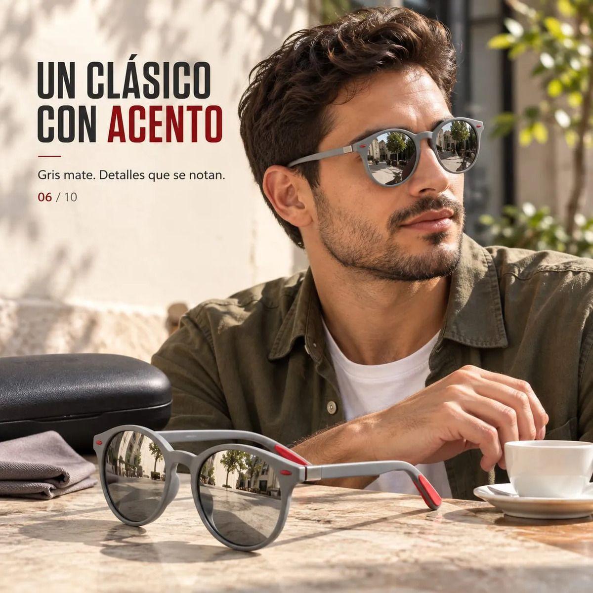 Lentes De Sol Hombre Redondos Espejados Plateados Marco Gris-1