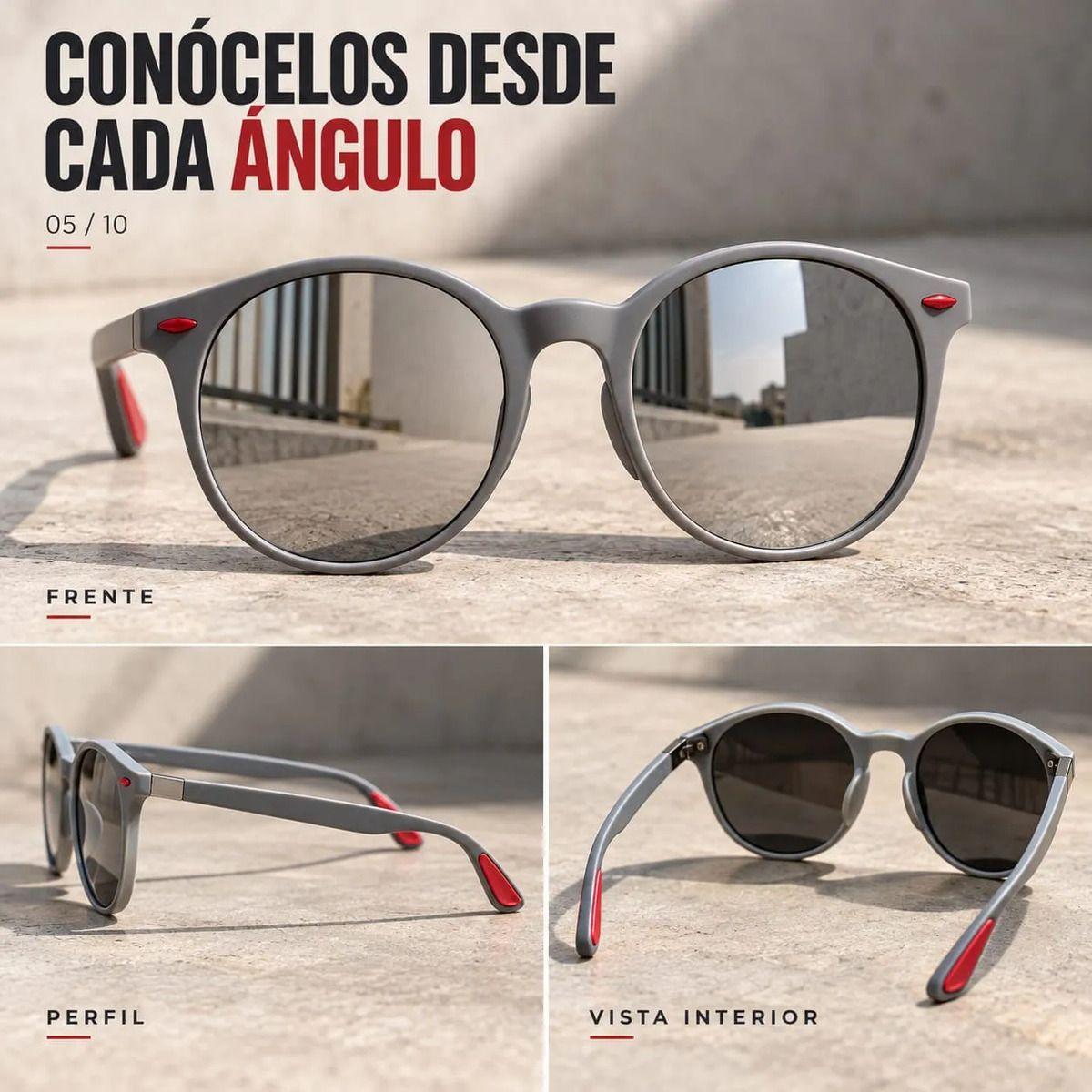 Lentes De Sol Hombre Redondos Espejados Plateados Marco Gris-4