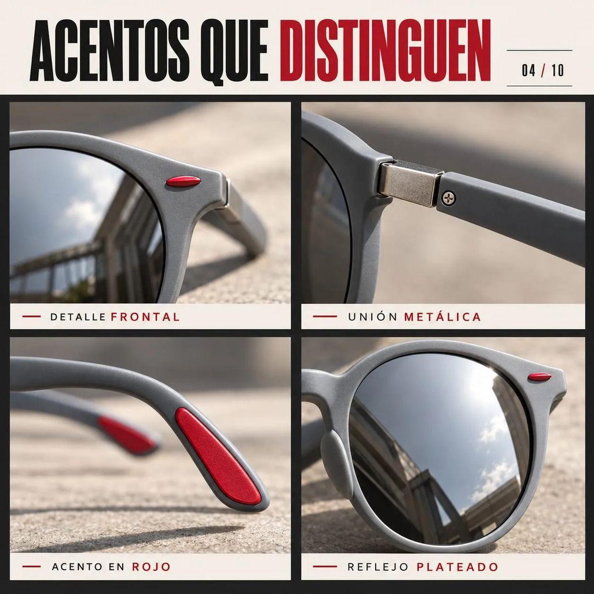 Lentes De Sol Hombre Redondos Espejados Plateados Marco Gris-5