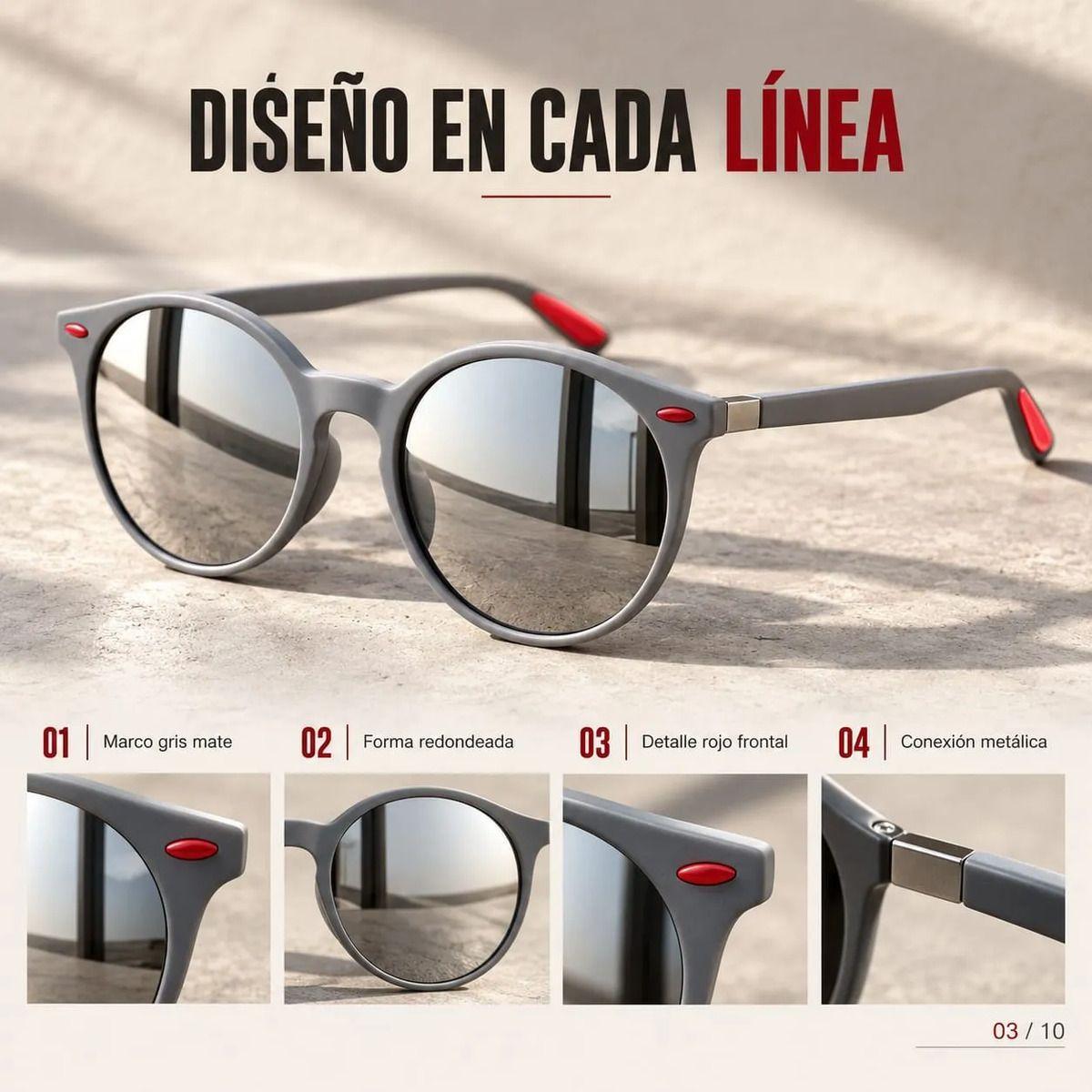 Lentes De Sol Hombre Redondos Espejados Plateados Marco Gris-6