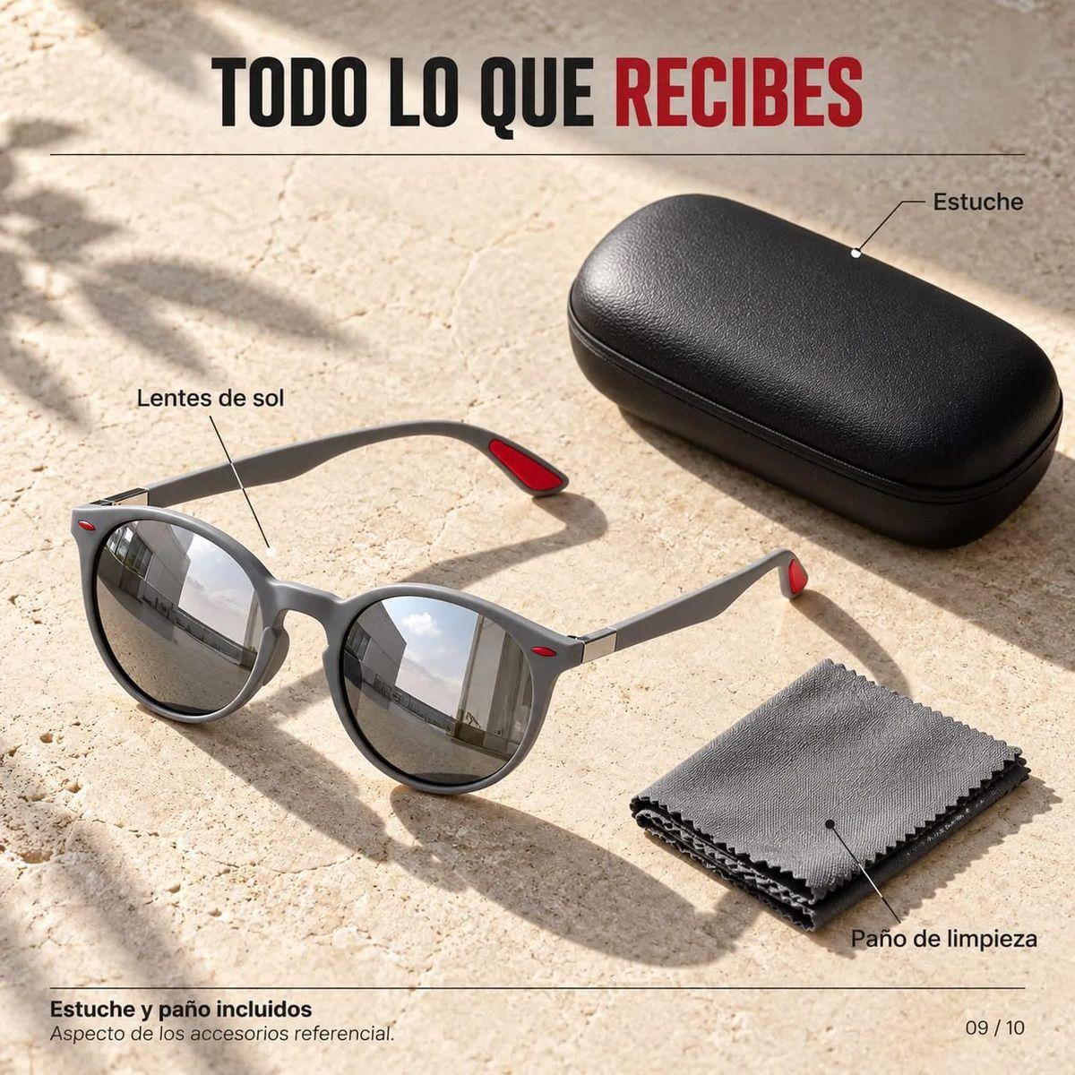 Lentes De Sol Hombre Redondos Espejados Plateados Marco Gris-8