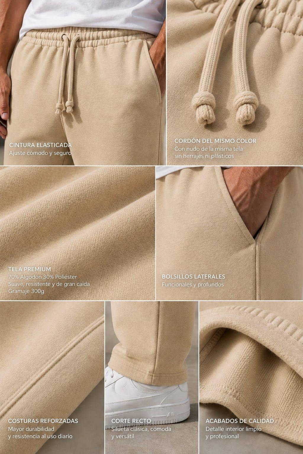 Pantalon de Buzo Recto Algodon 240g Pretina Ajustable Basico-3