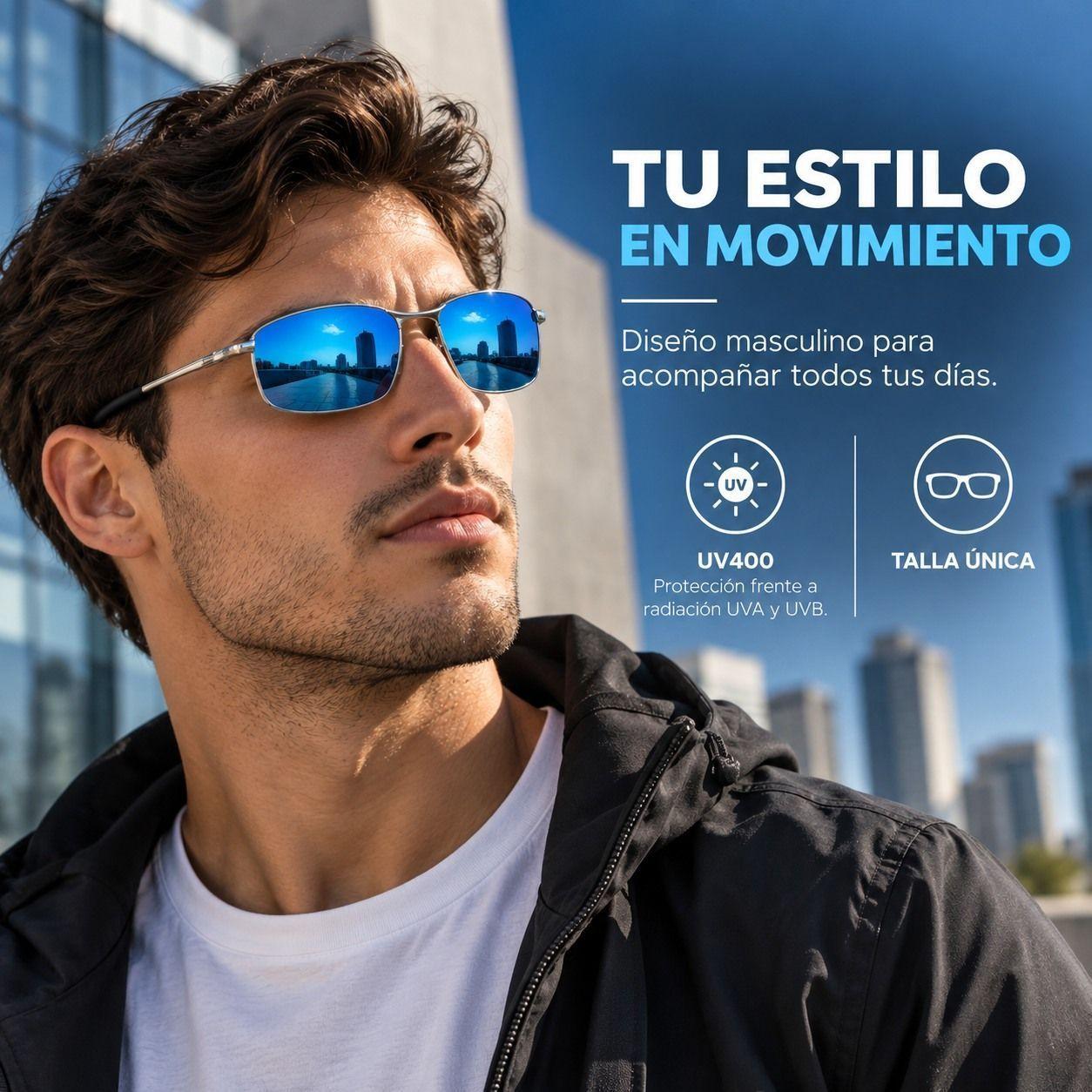 Lentes De Sol Aero Hombre Uv400 Rectangulares Tr90 Espejados Con Estuche-1