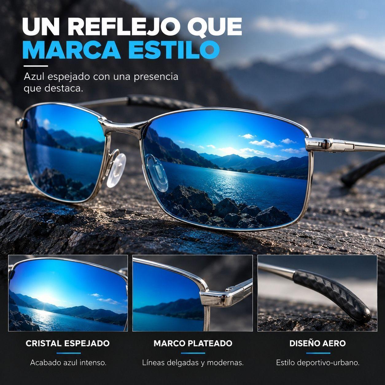 Lentes De Sol Aero Hombre Uv400 Rectangulares Tr90 Espejados Con Estuche-3