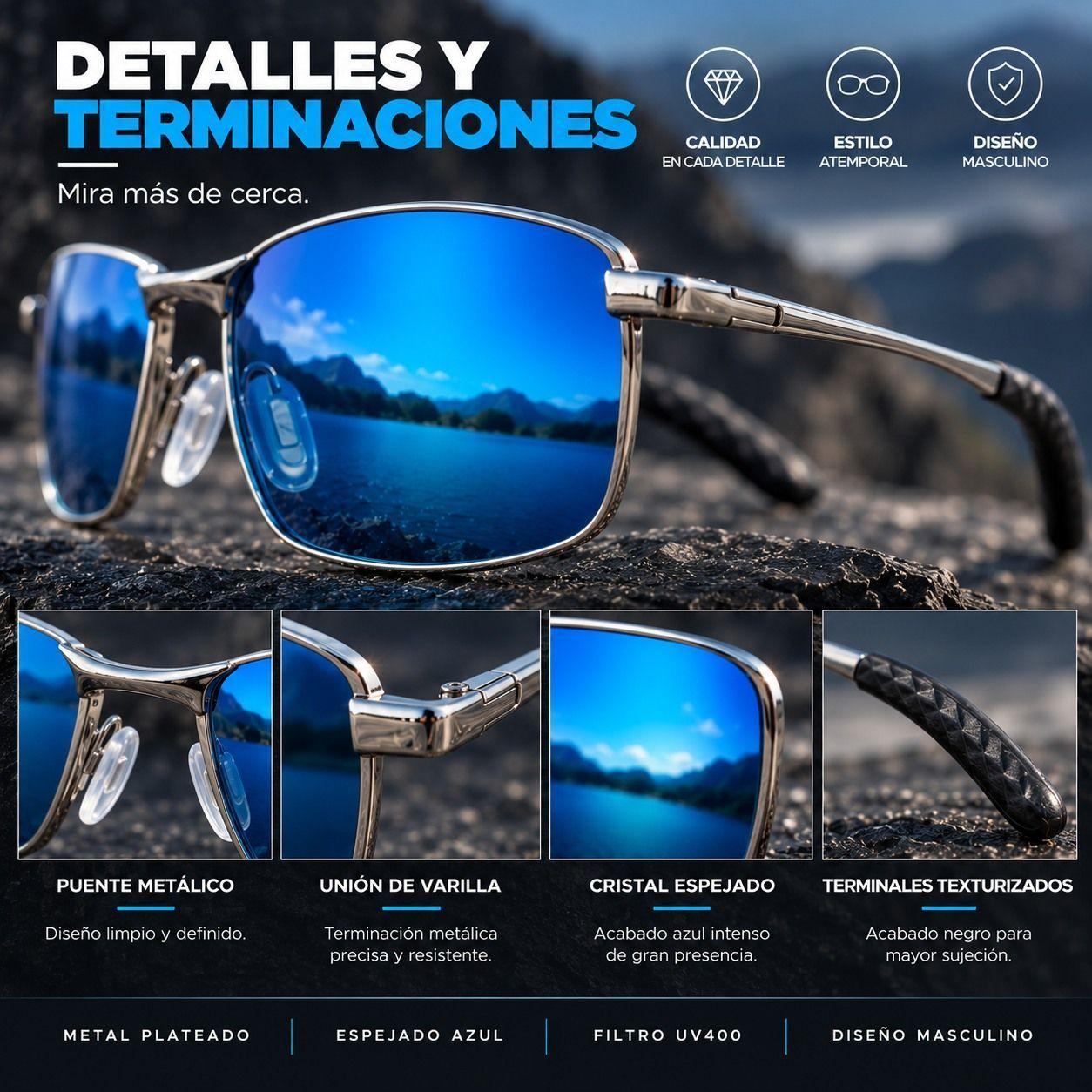 Lentes De Sol Aero Hombre Uv400 Rectangulares Tr90 Espejados Con Estuche-7