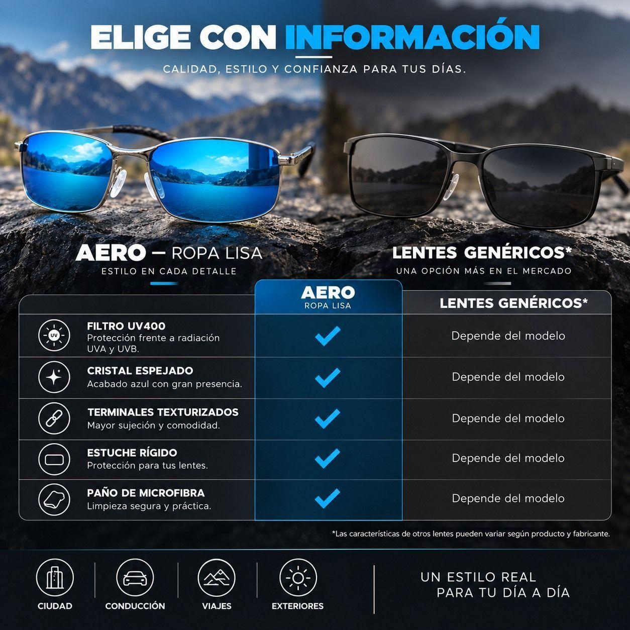 Lentes De Sol Aero Hombre Uv400 Rectangulares Tr90 Espejados Con Estuche-8